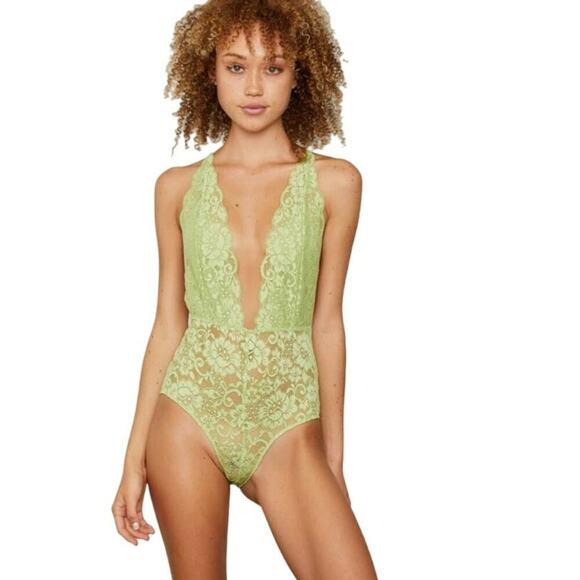 HAH Tops - HAH Women's Comin in HAHt Lace Bodysuit Size Small Sage My Name Lingerie
